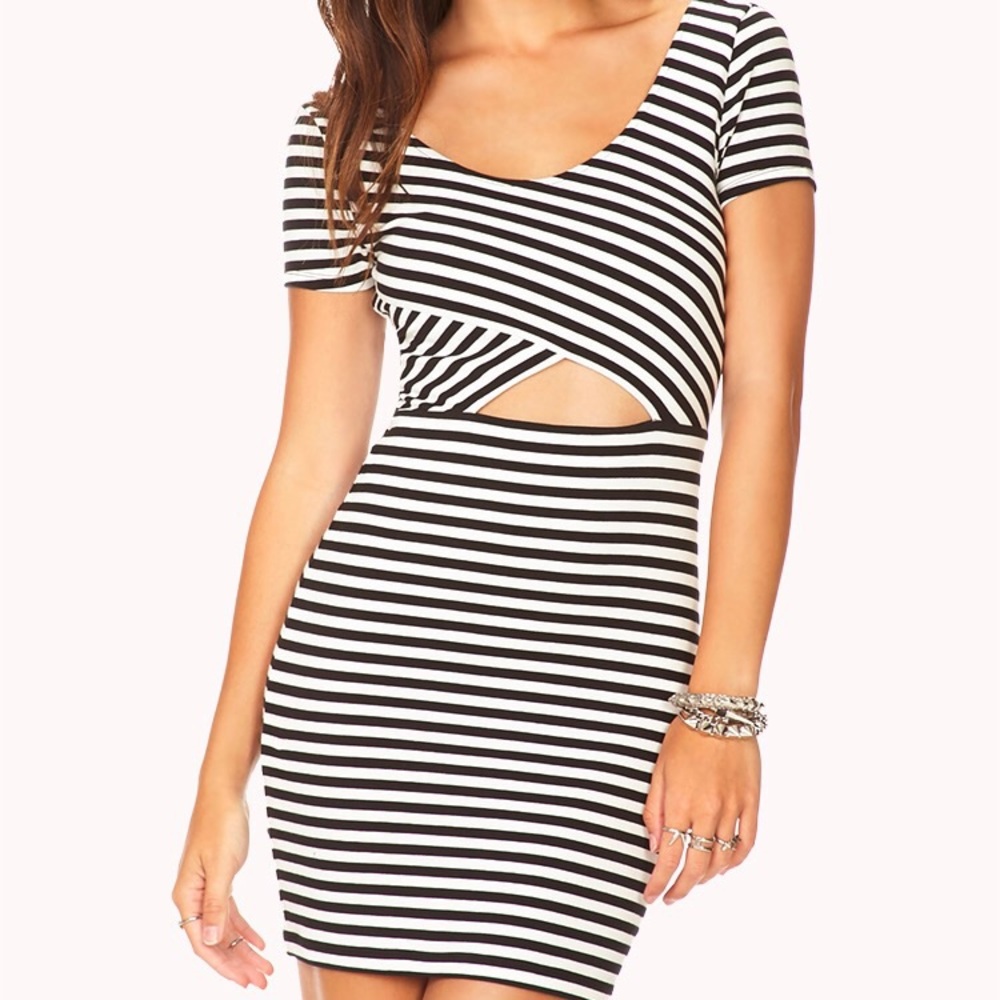 Forever 21 Striped Cutout Bodycon Mini Dress
